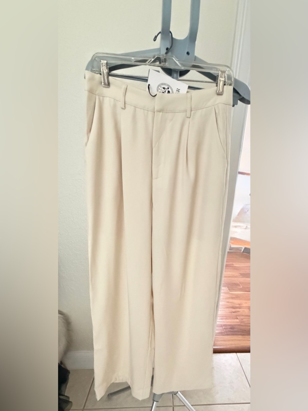 Cream Pleated Dress Pants
